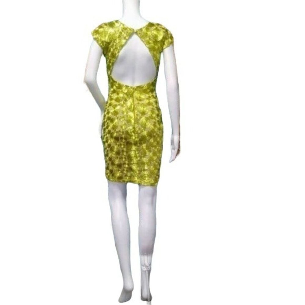 Rubber Ducky Embroidered Circles Formal Cocktail Mini Sheath Dress Yellow S NWOT - Picture 5 of 6